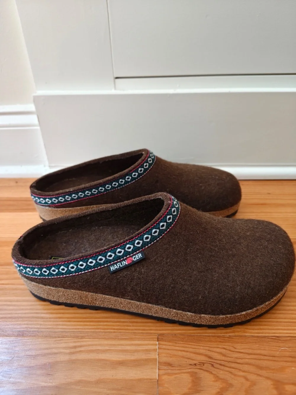 Haflinger Grizzly Clog Slippers Mens 43 US 10 Brown Chocolate Wool Felt Mules